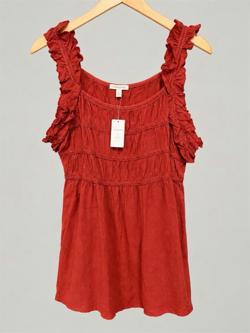 NWT Women’s Ruffled Tank Top - Brick Red - L